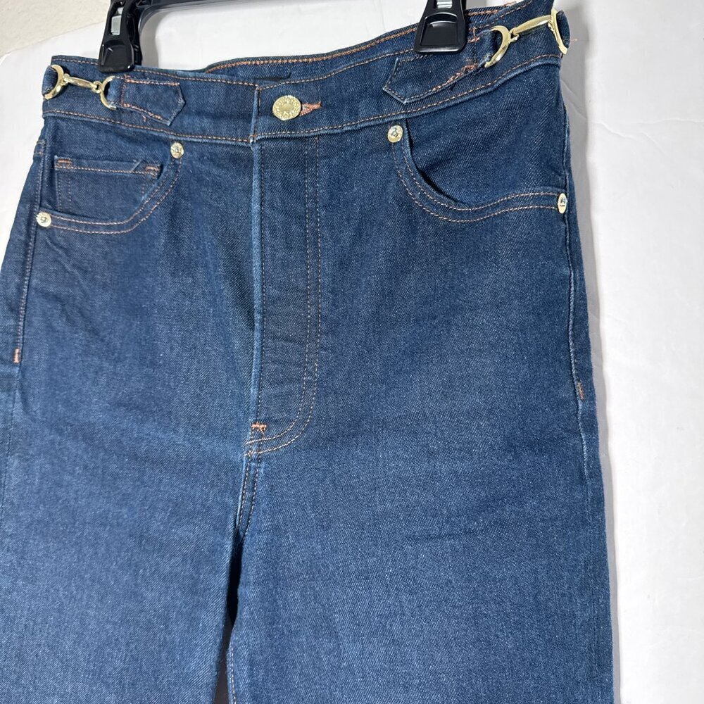 Express Super High Rise Mom Jeans Dark Wash Silver Detail 4R cropped - Picture 4 of 13
